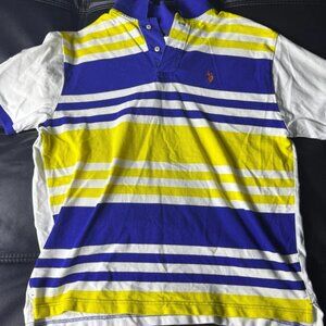 U.S. Polo Assn. Men’s Polo Shirt XL Vintage Yellow White Royal Blue Striped‎